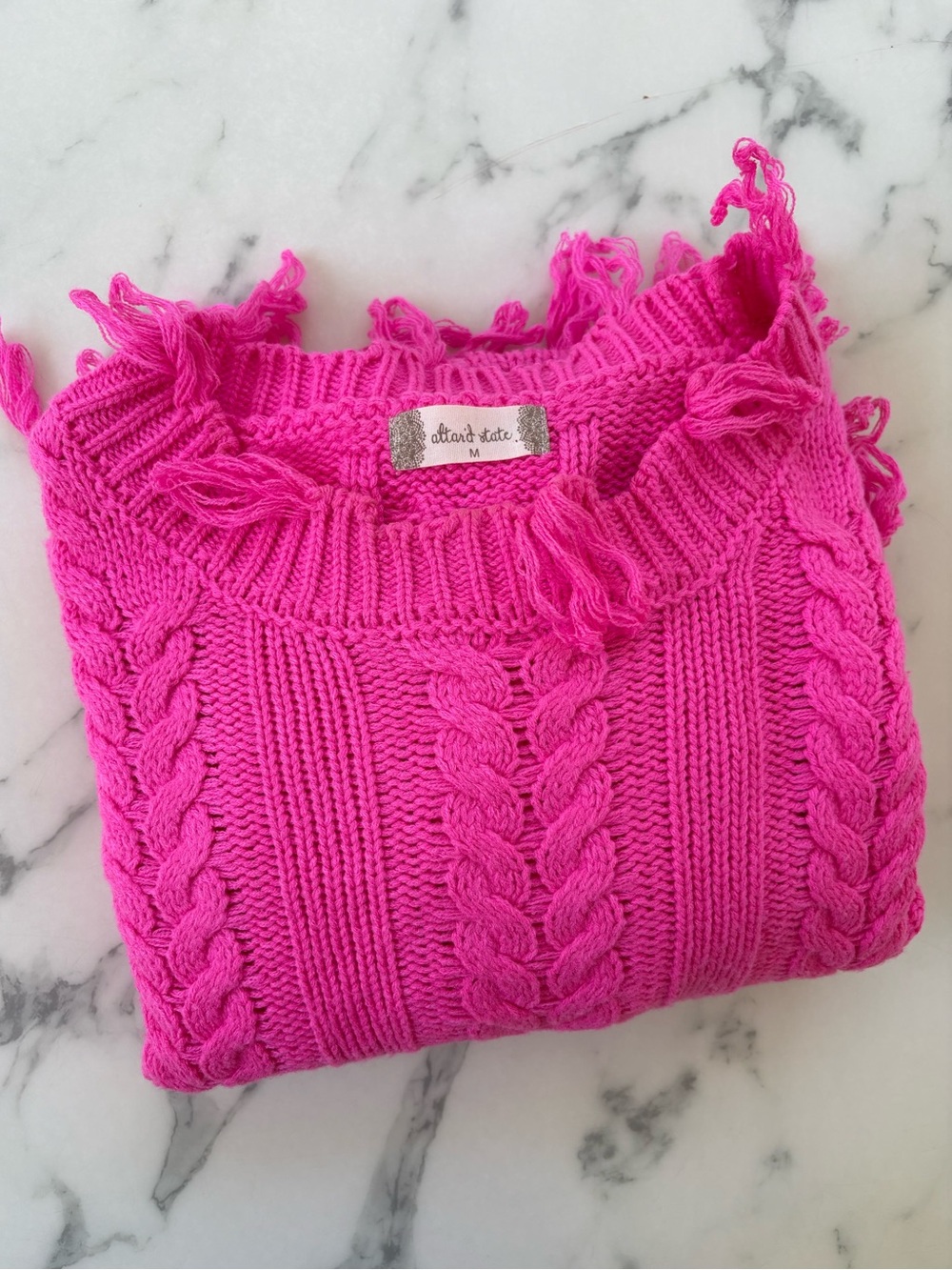 Altar’d State Distressed Baddie Grunge Hot Pink Sweater Size Medium